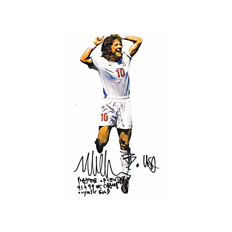Michelle Akers Autographed and Insc. "Player of Century, 91&99 WC Champ, Olympic Gold" 8x11 Photo