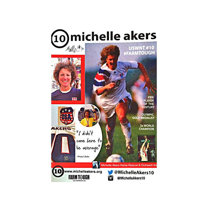 Michelle Akers Autographed and Insc. "91,99 WC Champ, Olympic Gold, Player of Century" Postcard, Autographed in Gold