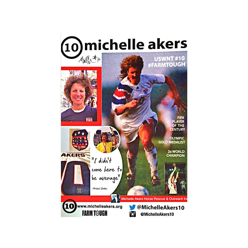 Michelle Akers Autographed and Insc. "91,99 WC Champ, Olympic Gold 96, Player of Century" Postcard, Autographed in Silver