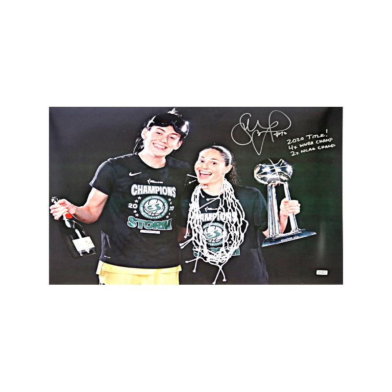 Sue Bird Autographed and Insc. "2020 Title! 4x WNBA Champ, 2x NCAA Champ" 16x20 Photo