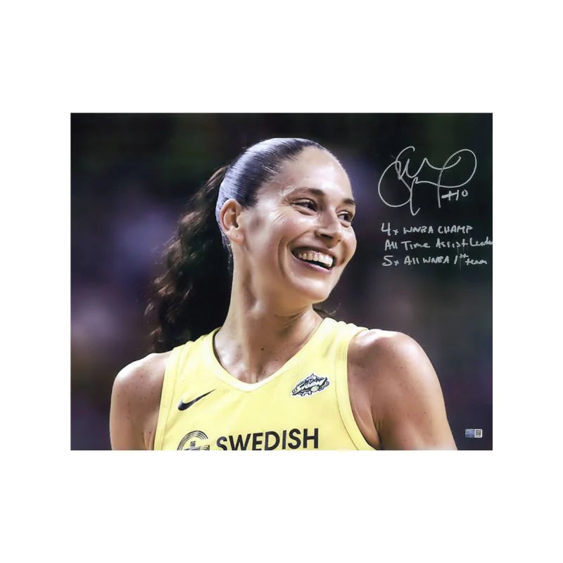 Sue Bird Seattle Storm Autographed Smiling 16x20 Photograph with "4x WNBA Champ, All Time Assist Leader, 5x All WNBA 1st Team" Inscription (CX Auth)