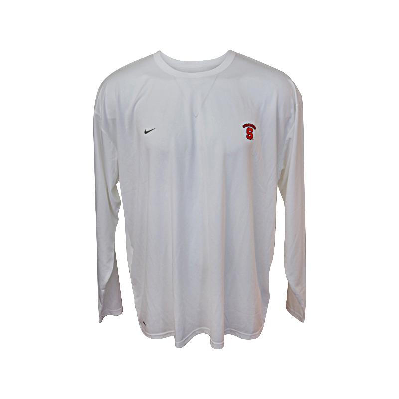 John Desko Syracuse University Men's Lacrosse White Nike Dri-Fit Syracuse Arching Logo and S Long Sleeve Shirt