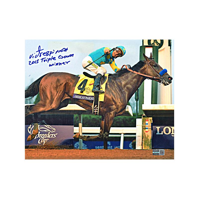Victor Espinoza Autographed & Inscr "2015 Triple Crown Winner" Breeders Cup 8X10 Photograph (CX Auth)