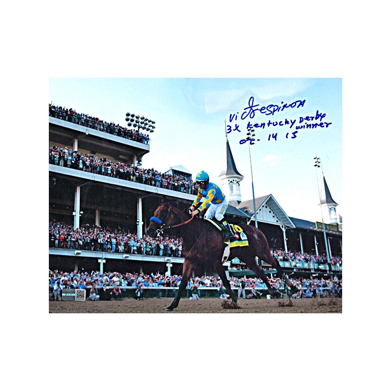Victor Espinoza Autographed & Inscr "3x Kentucky Derby Winner 02, 14, 15" 2015 Kentucky Derby 8x10 Photograph (CX Auth)