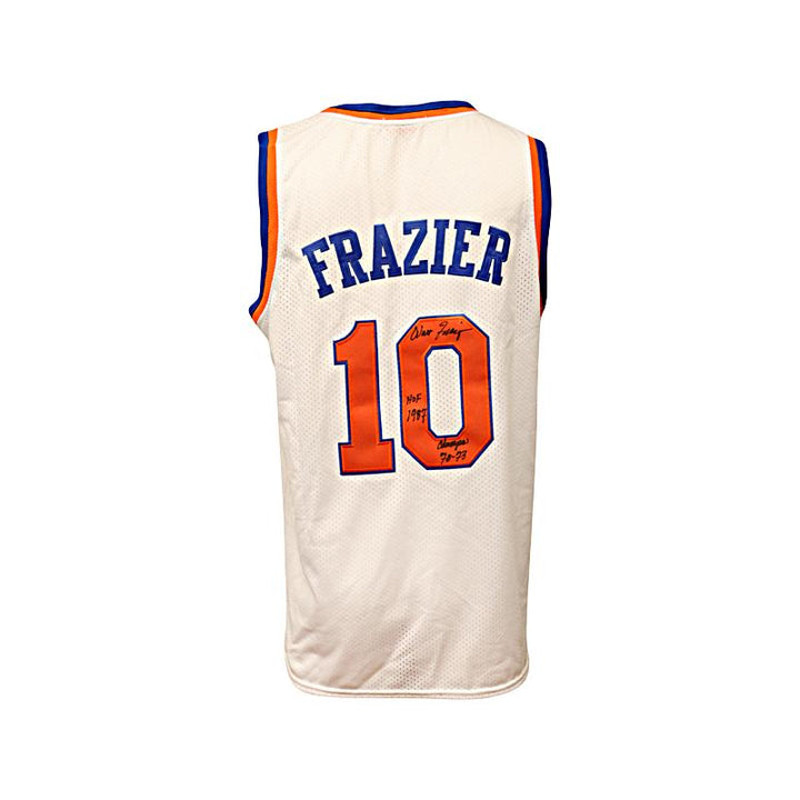 Walt "Clyde" Frazier New York Knicks Autographed and Insc. "70-73 Champs, HOF 1987" White Custom Jersey Size L