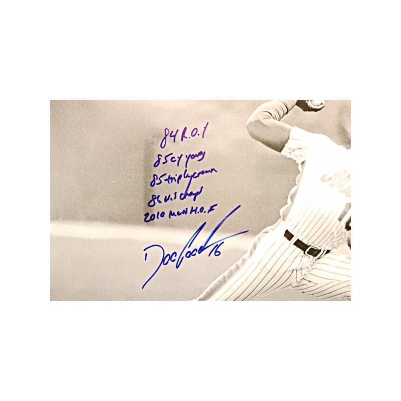 Dwight Gooden Autographed & Multi-Inscribed B/W 10x20 Photo (CX Auth)