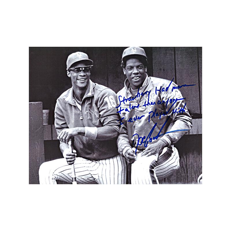 Dwight Gooden with Darryl Strawberry Autographed B/W 8x10 Photo with Insc.