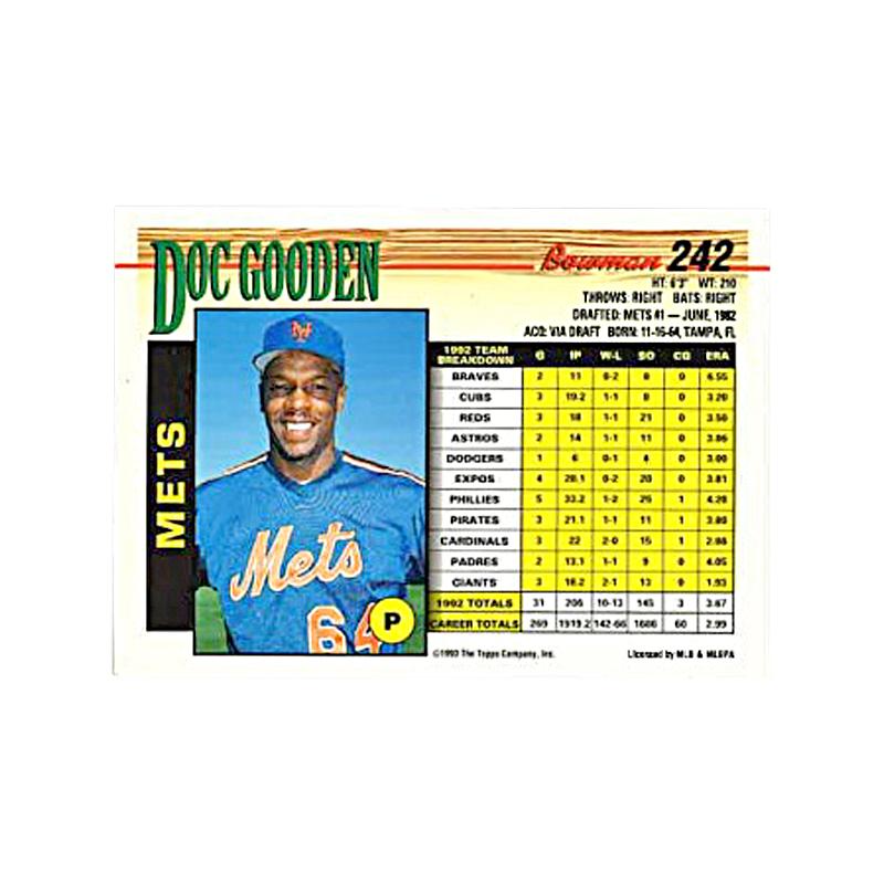 Dwight Gooden Autographed 1993 Bowman Trading Card