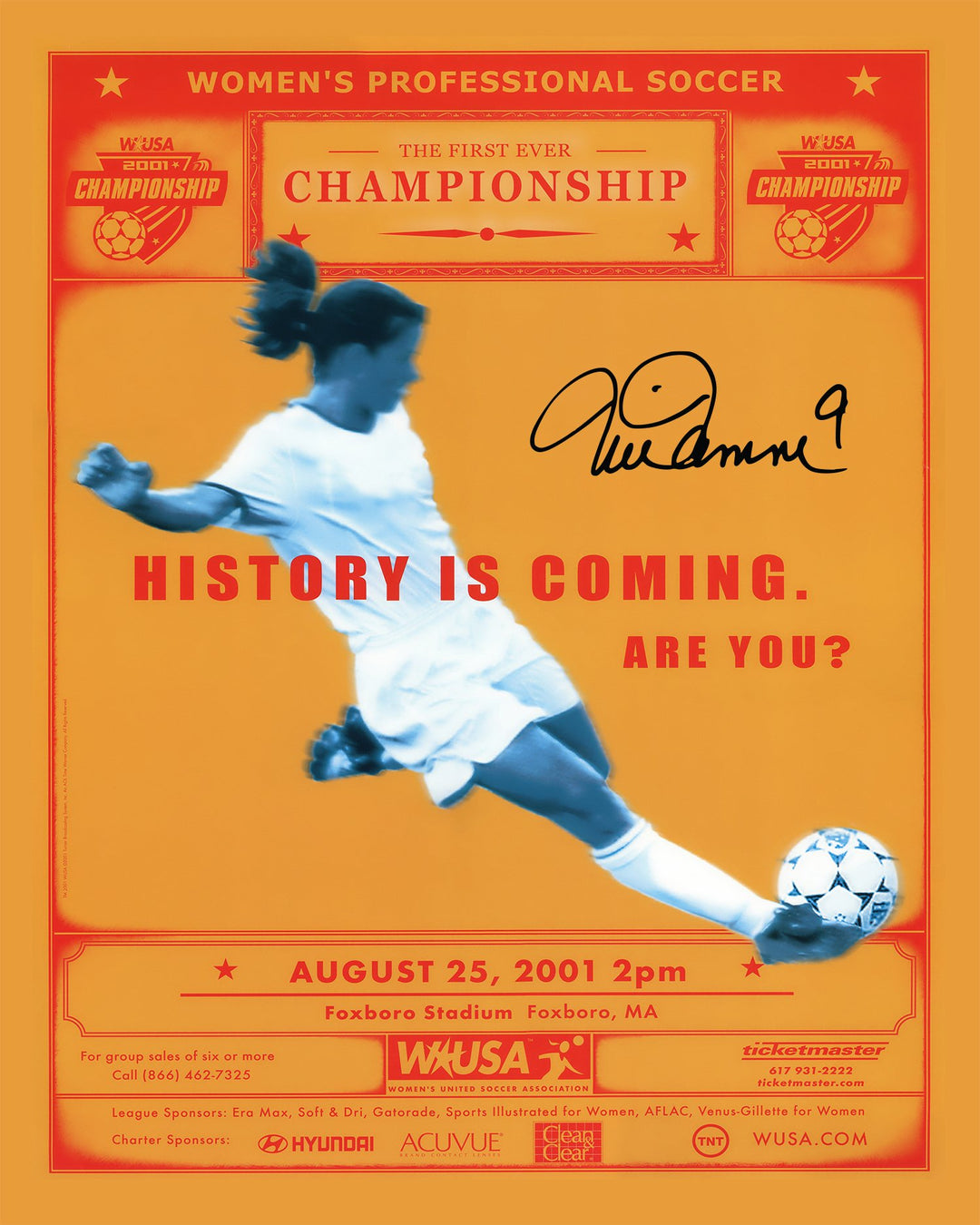 Mia Hamm USWNT Autographed and Inscr. "01/02 Player of the Year" 2001 18x24 Poster