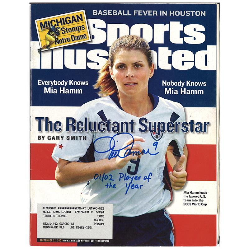 Mia Hamm USWNT Autographed & Inscr. "01/02 Player of the Year" September 2003 Sports Illustrated Magazine