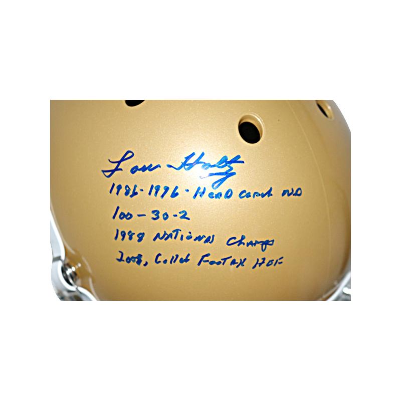 Lou Holtz University of Notre Dame Autographed and Insc. " 1986-1996 Head Coach ND, 100-30-2, 1988 National Champs, 2008 College Football HOF" Helmet