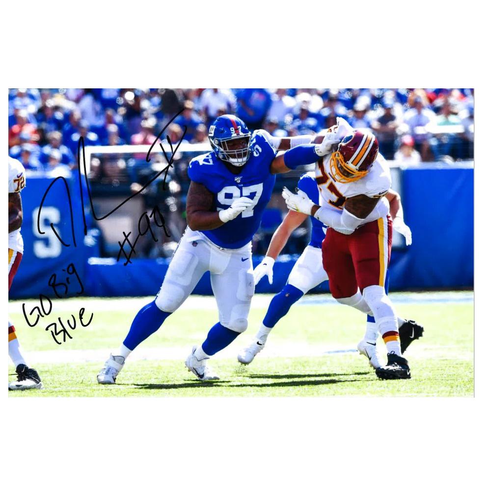 Dexter Lawrence New York Giants Autographed & Inscribed "Go Big Blue" 6x11 Photo