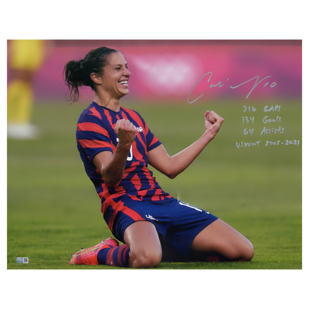 Carli Lloyd USWNT Autographed and Insc. w/ USWNT Stats 16x20 Photo (CX Auth)