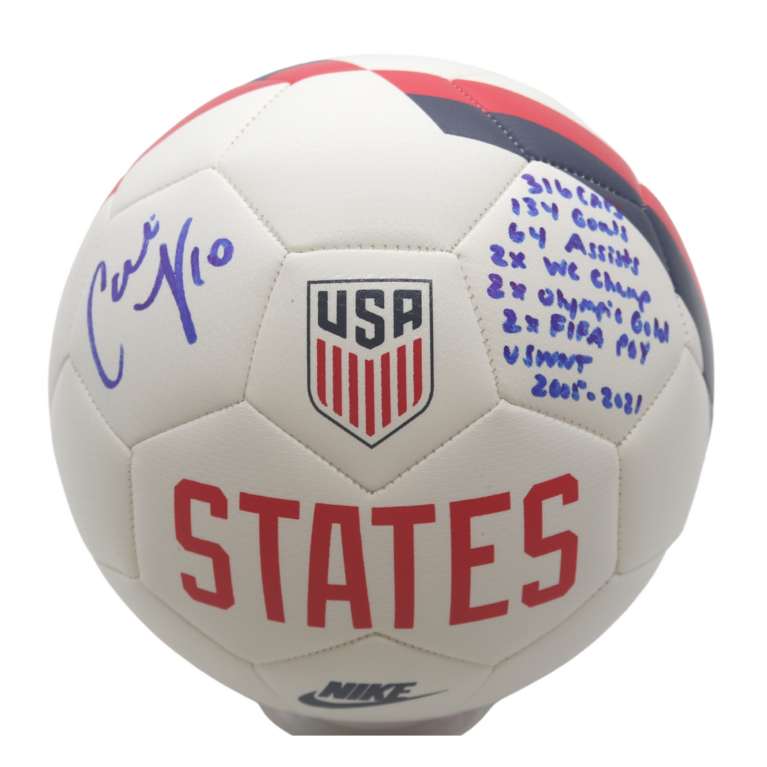 Carli Lloyd USWNT Autographed and Insc. w/ Full USWNT Career Stats Team USA Soccer Ball (CX Auth)