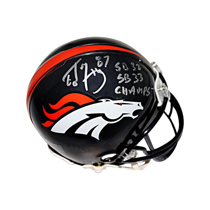 Ed McCaffrey Denver Broncos Autographed and Insc. "SB 32, SB 33 Champs" MiniHelmet