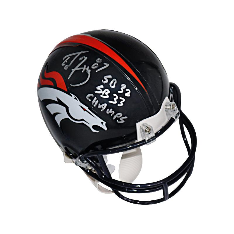 Ed McCaffrey Denver Broncos Autographed and Insc. "SB 32, SB 33 Champs" MiniHelmet