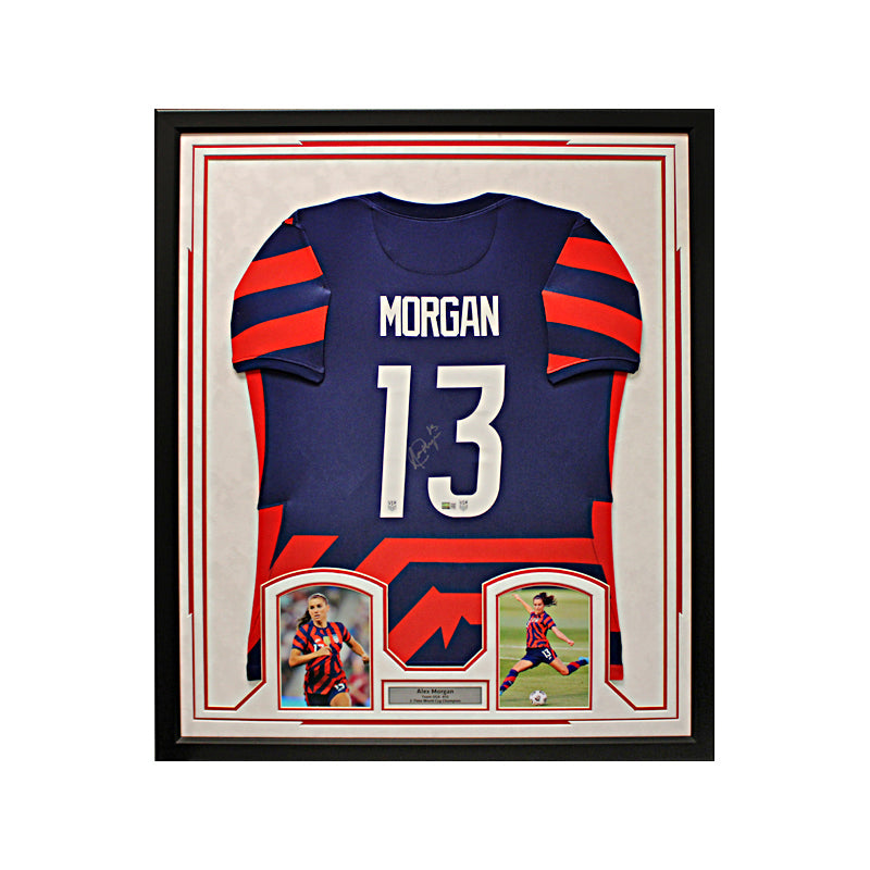 Alex Morgan Autographed USWNT 2019 Blue/Red Away Replica Jersey with Elite Framing (CX Auth)