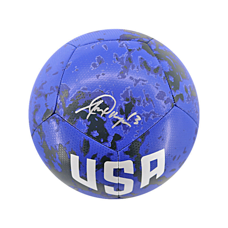 Alex Morgan/Megan Rapinoe USWNT Dual Autographed Blue USA Pitch Soccer Balls (CX Auth)