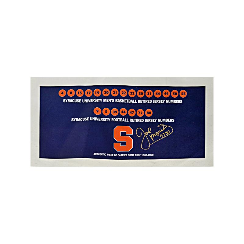 Joe Morris Syracuse University Autographed  Retiered numbers printed on Authentic Piece of Dome Roof