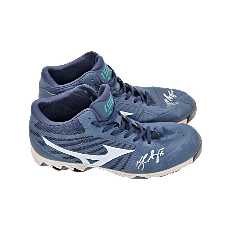 Kyle Seager Seattle Mariners Game Used Autographed Navy/White Mizuno Mid Cleats (Size 11.5)
