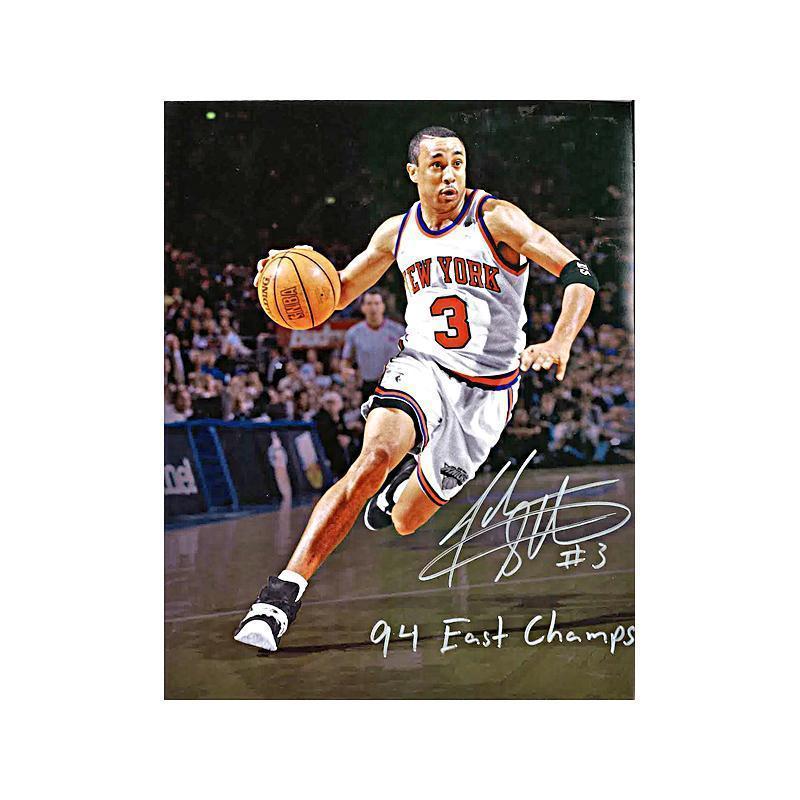 John Starks Autographed and Inscribed "94 East Champs" 8x10 Dribbling Photo