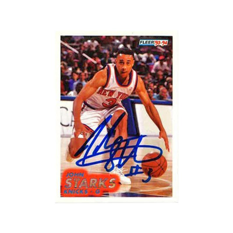 John Starks Autographed and Inscribed #3 1993-94 Fleer Trading Card, Autographed in Blue