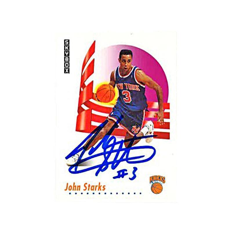 John Starks Autographed and Inscribed #3 1991 Skybox Rookie Trading Card, Autographed in Blue