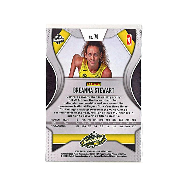 Breanna Stewart Seattle Storm Autographed 2020 Panini Prizm Base Trading Card (CX Auth)