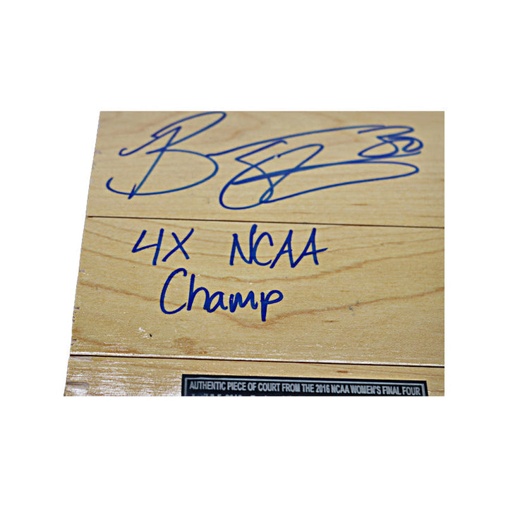 Breanna Stewart UConn Autographed and Inscr. "4x NCAA Champ" Authentic 6x6 Piece of Women's 2016 NCAA Final Four Court with Nameplate (CX Auth)