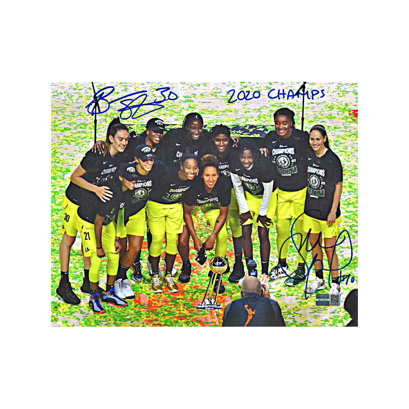 Breanna Stewart/Sue Bird Dual Signed WNBA Championship Photo with Team 8x10 Photo - Inscribed 2020 Champs by Bird  (CX Auth)