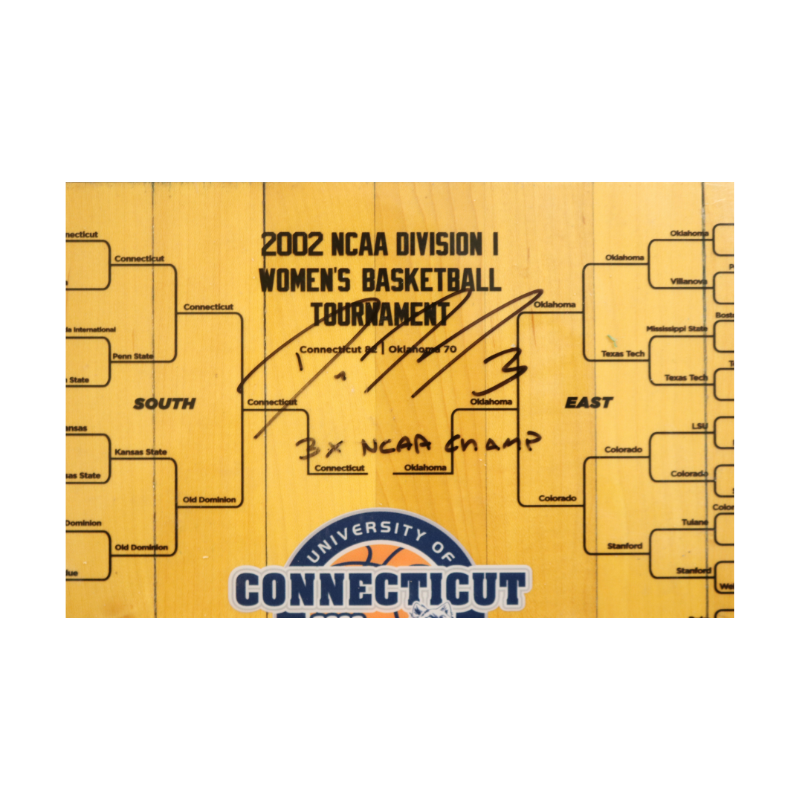 Diana Taurasi Autographed and Inscribed 3x NCAA Champ Authentic 12x12 Piece of 1990-2003 Hartford Civic Center Court (CX Auth)
