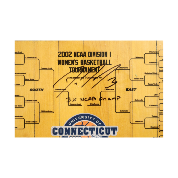 Diana Taurasi Autographed and Inscribed 3x NCAA Champ Authentic 12x12 Piece of 1990-2003 Hartford Civic Center Court (CX Auth)