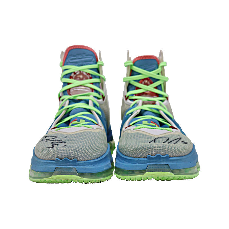 Diana Taurasi Phoenix Mercury Autographed 6/29/2022 Game Worn Pair of Nike Blue/Green Lebron 19 Sneakers (Taurasi LOA)