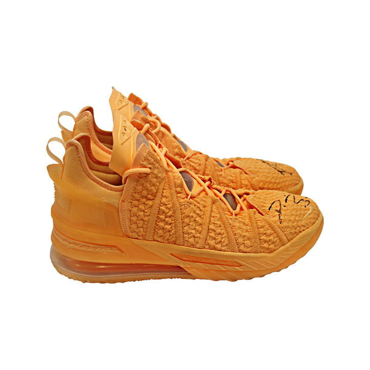 Diana Taurasi Phoenix Mercury Autographed 6/30/2021 Game Worn Pair of Nike Light Orange Lebron 18 Sneakers (Taurasi LOA)