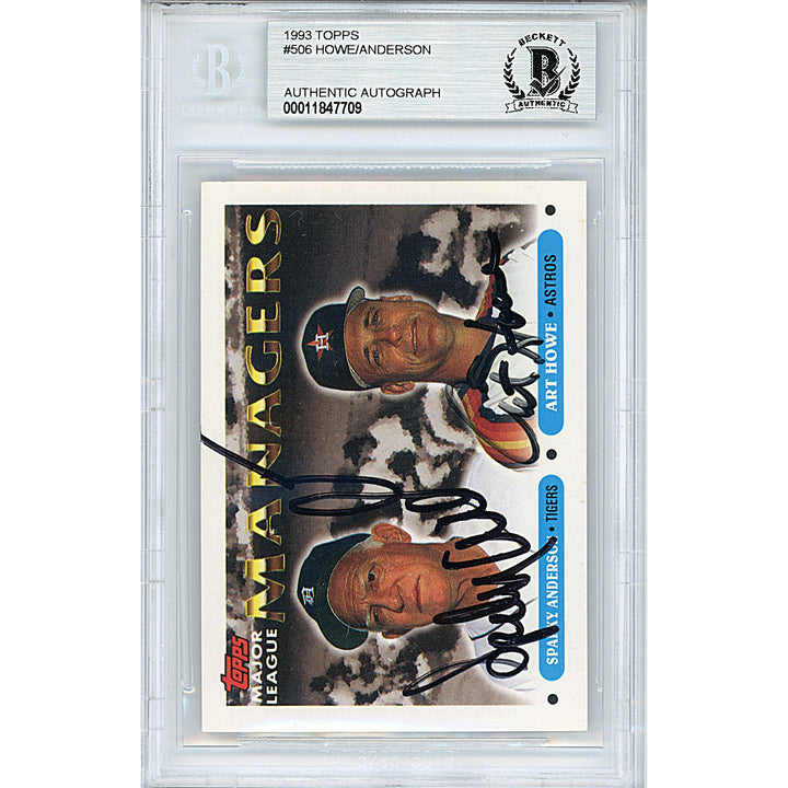 Art Howe and Sparky Anderson Signed 1993 Topps Baseball Trading Card Beckett Houston Astros Detroit Tigers