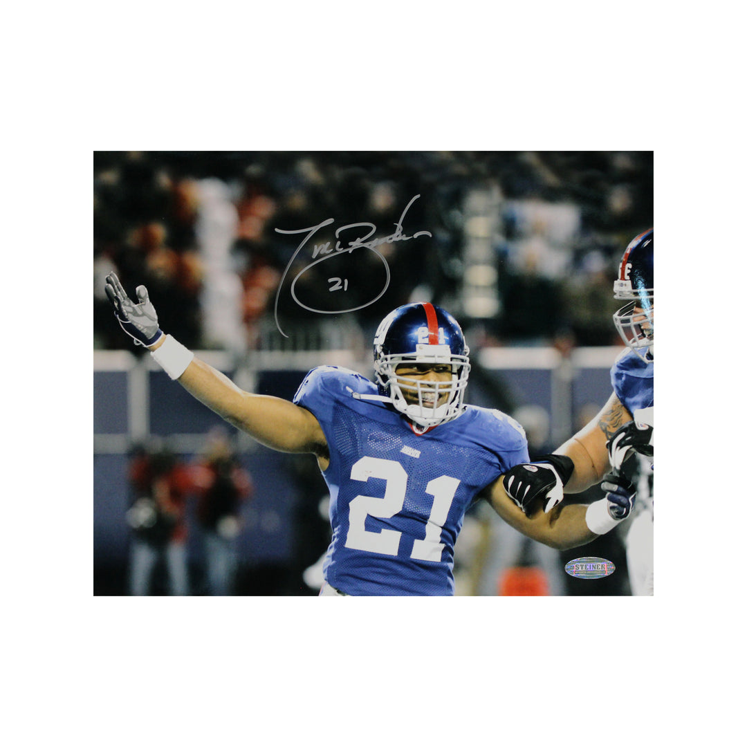 Tiki Barber New York Giants Blue Jersey with David Diehl Autographed 8x10 Photograph (Steiner Hologram Only)