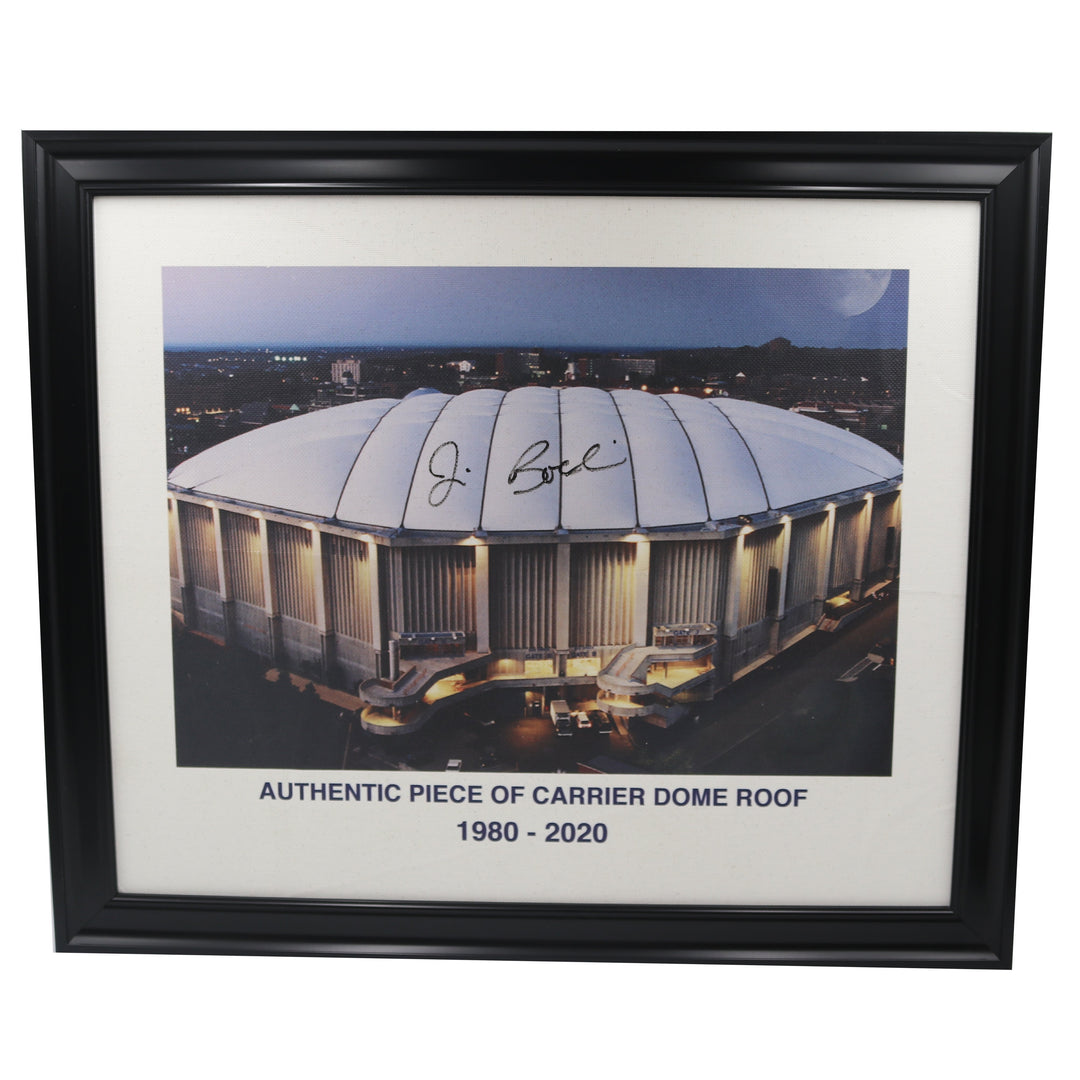 Jim Boeheim Autographed Authentic 20x24 Framed Piece of Carrier Dome Roof with Printed Carrier Dome Image (CX Auth)