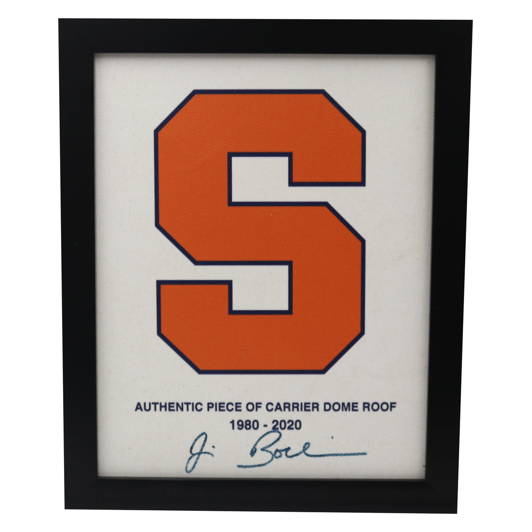 Jim Boeheim Autographed Syracuse University Authentic 11x14 Framed Piece of Carrier Dome Roof with Orange S Logo (CX Auth)