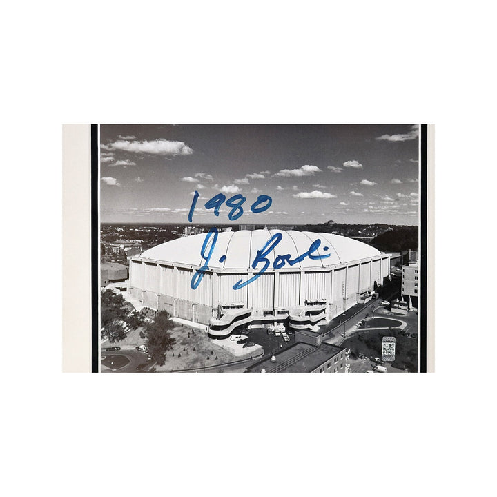 Jim Boeheim Syracuse University Autographed Framed 10"x10" Black/White 1980 Carrier Dome Photograph Inscribed "1980" (CX Auth)