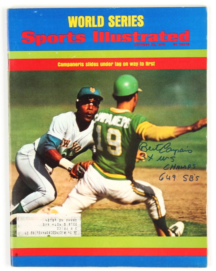 Bert Campaneris Oakland A's Signed 1973 World Series Sports Illustrated Magazine Inscribed "3x WS Champs" & "649 SBS" (JSA)