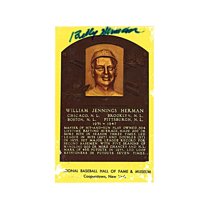 William "Billy" Herman Autographed HOF Plaque (JSA Auth)