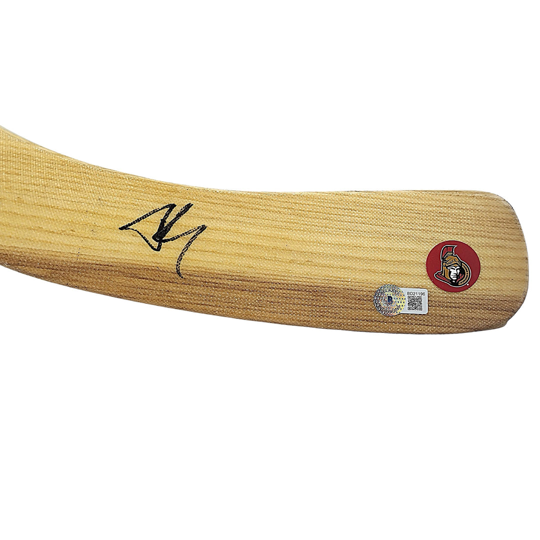 Brady Tkachuk Signed Ottawa Senators Logo Hockey Stick Blade Exact Proof Beckett BAS COA Autographed