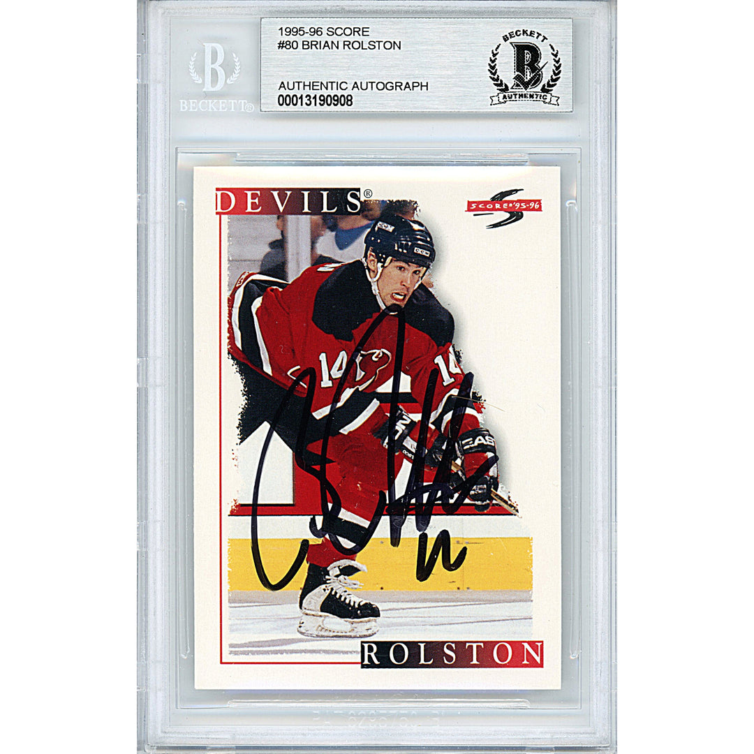 Brian Rolston Autographed 1995-1996 Score Hockey Card Beckett BAS Slabbed New Jersey Devils Signed