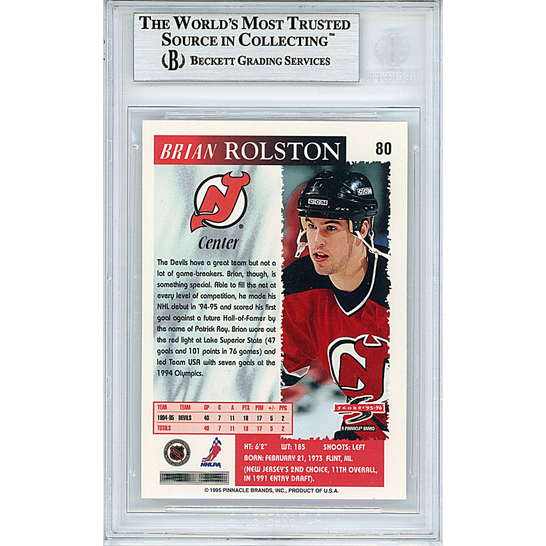Brian Rolston Autographed 1995-1996 Score Hockey Card Beckett BAS Slabbed New Jersey Devils Signed