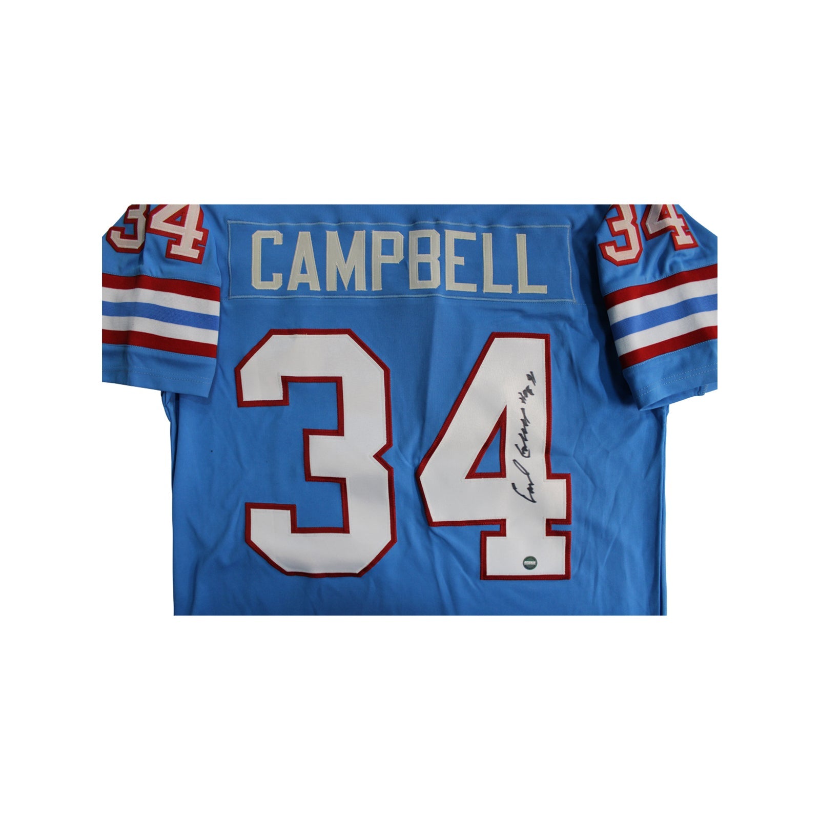 CollectibleXchange Earl Campbell Houston Oilers Autographed Blue Oilers Jersey Inscribed HOF 91 (CX Auth)