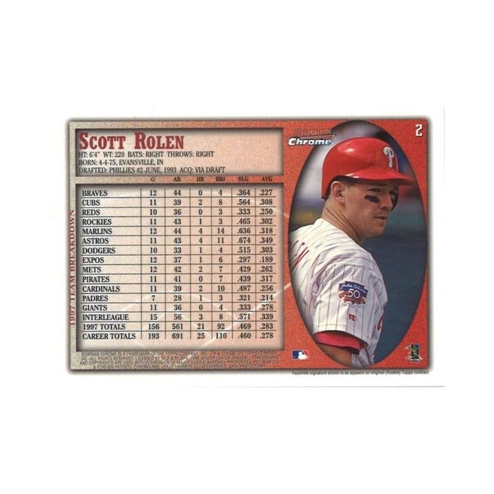 1998 Bowman Chrome Scott Rolen International Autograph (CX Auth)