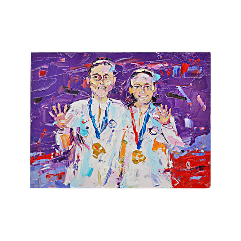 Sue Bird and Diana Taurasi Olympic Gold Medal Winners Original Stephanie Reiter Artwork - 9"x12" on Wood