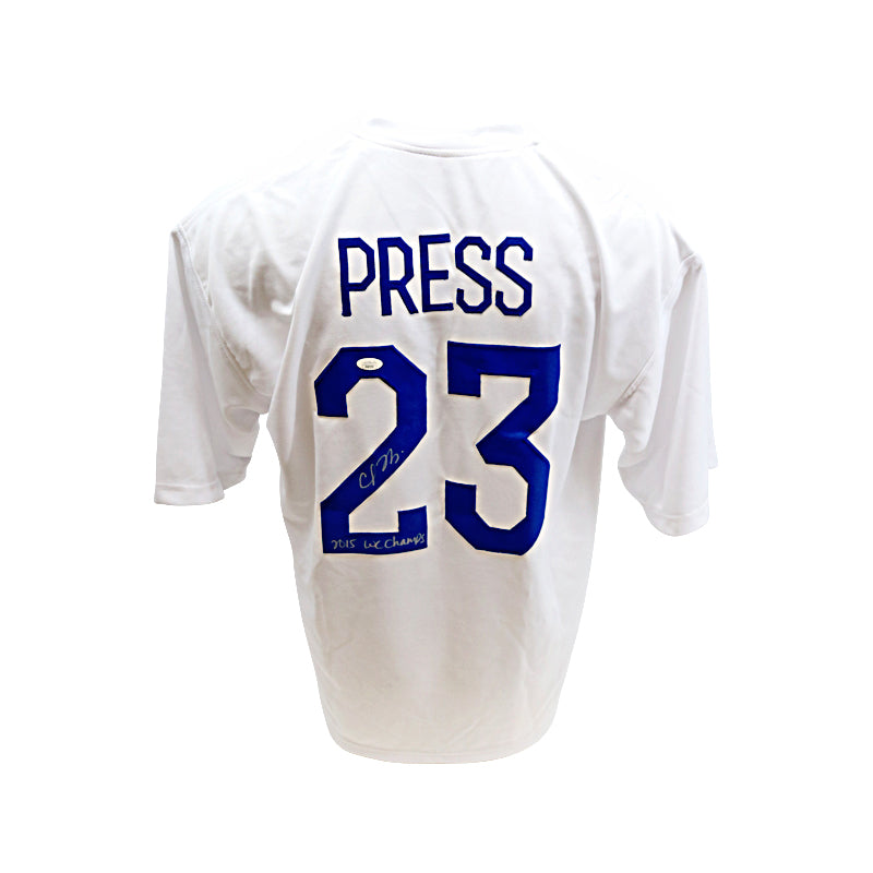 Christen Press USWNT Autographed Signed "2015 WC Champs" Inscribed Custom White Jersey (JSA Auth)