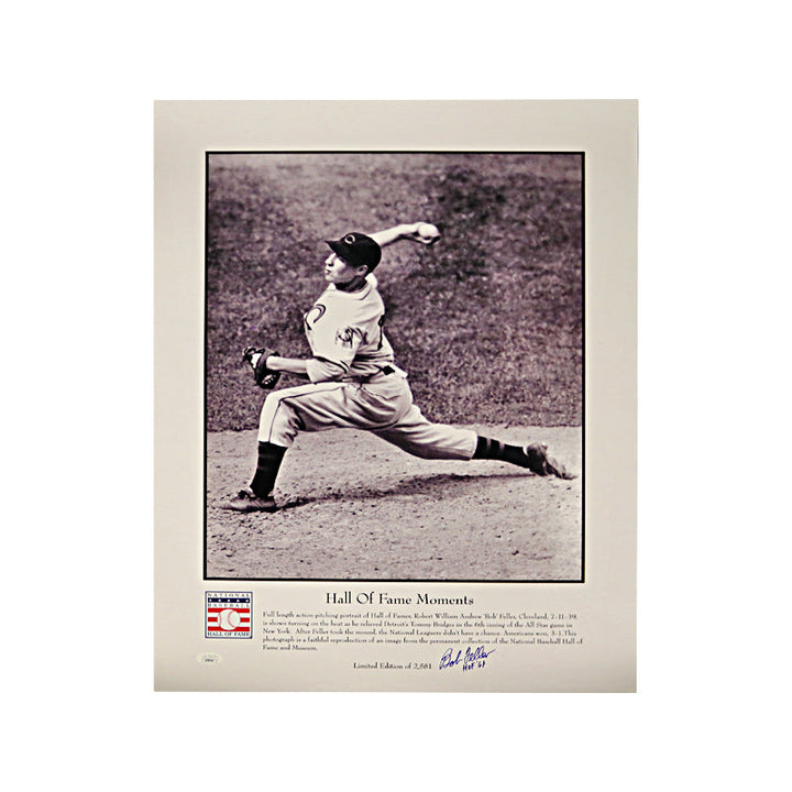 Bob Feller Cleveland Indians Autographed Signed & Inscribed 16x20 Hall of Fame Moments Poster LE /2581 (JSA COA)