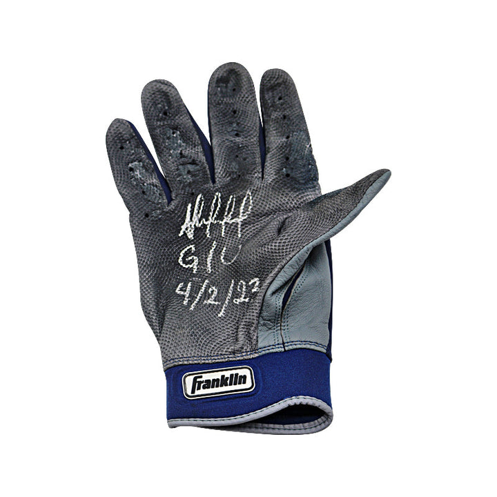 Andres Chaparro New York Yankees Autographed and Inscribed Triple-A Game Used Franklin Navy/Grey Right Batting Gloves (Chaparro LOA)
